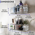 KINCMAX Shower Shelves 2-Pack - Self Adhesive Caddy with 4 Hooks - No Drill Large Capacity Stainless Steel Wall Shelf - Aesth