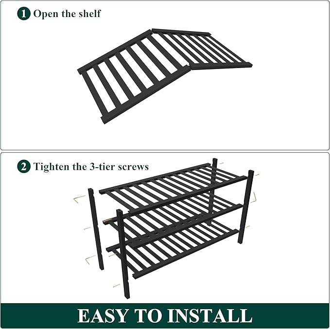 Smiry Bamboo Shoe Rack for Closet, 3 Tier Wooden Stackable Shoe Organizer, Free Standing Shoes Storage Shelf for Entryway, Fr