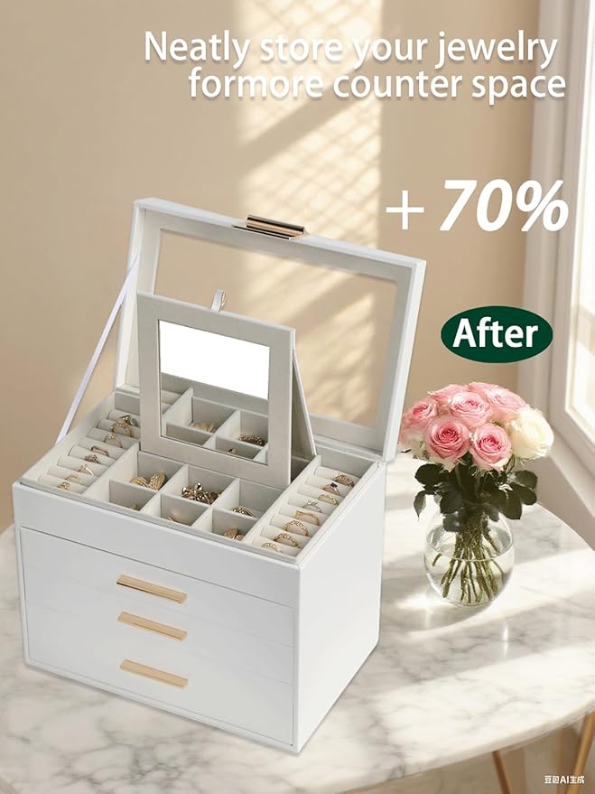 BOOVO Jewelry Boxes for Women, White and Black 6 Layer Large Jewelry Box for Necklace, Bracelet, Earrings, Rings Storage, Jew