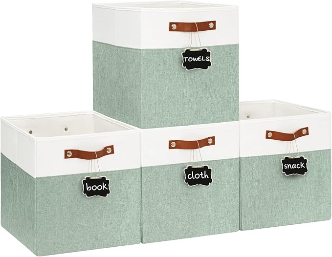 13x13 Storage Cubes 4-Pack, Large Foldable Fabric Cube Storage Bin with Reinforced Bottom and Labels, Organizer Baskets for S