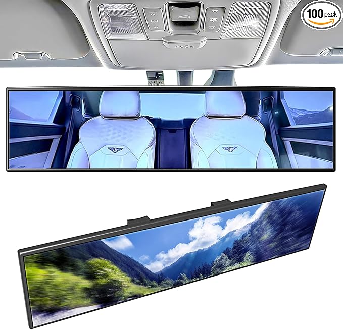 Broadway Car Rear View Mirror HD Anti Glare Universal 12 Inch large Field of View Panoramic Rearview Mirror with Wide Angle Blue Tint for Car SUV and Truck