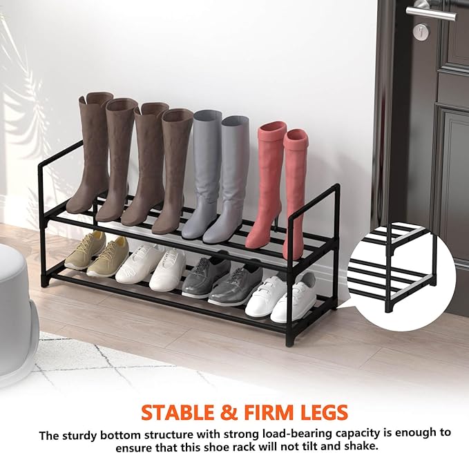Hsscblet 2 Tier Metal Shoe Rack,Adjustable Shoe Shelf Storage Organizer,Stackable Boot & Shoe Storage,for Entryway,Hallway,Cl