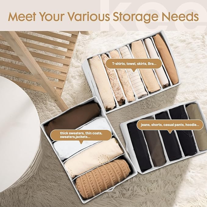 Criusia 6 Pack Large Clothes Organizer, Wardrobe Closet Organizer and Storage with Handles, Foldable Fabric Closet Organizers