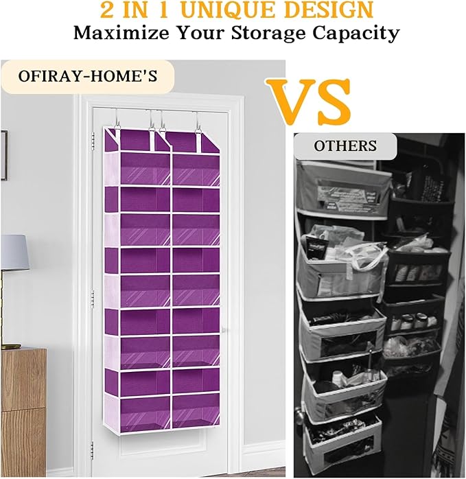 Over The Door Organizer 5 Tiers, Extra Large Behind Door Storage of 10 Compartments, 80 lbs Weight Capacity Hanging Storage O