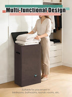 WTREE Laundry Hamper with Lid, Reinforced Sturdy Clothes Hamper with Anti-Puncture Base, Large Collapsible Laundry Basket wit
