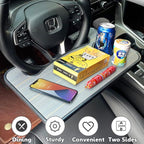 Steering Wheel Tray for Car - 16" Universal Wood Grain Desk Organizer with Cup Holder, Food & Laptop Tray for Vehicles with Up to 15" Steering Wheel (Brown)