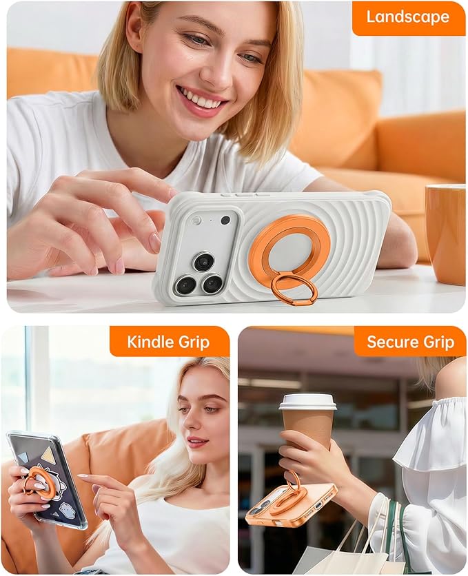 SYNCWIRE Magnetic Phone Ring Holder for MagSafe, 360° Rotation Cell Phone Grip Stand Finger Ring Kickstand Two-Sided Magnet Compatible with iPhone 17 Pro Max 16 15 14 13 12 MagSafe Accessories
