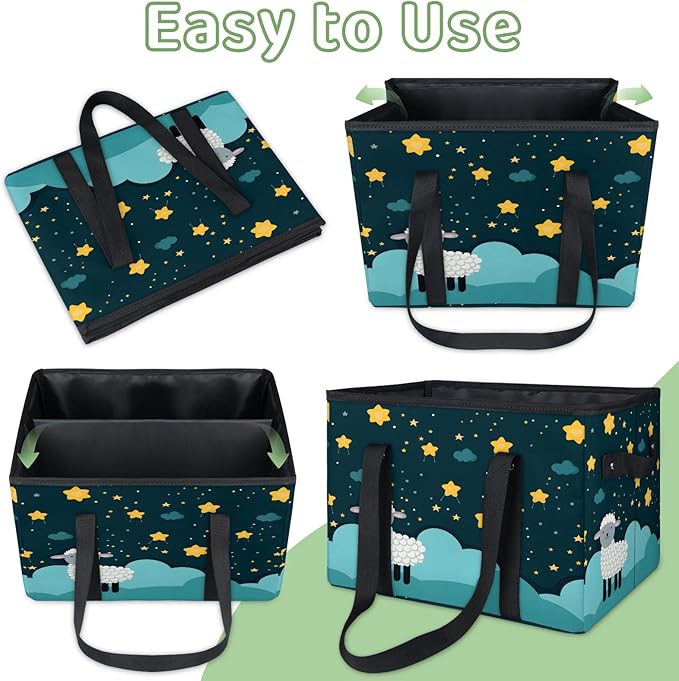 Reusable Grocery Bags Heavy Duty Shopping Bags Foldable Large Tote Bags with Long Handles & Hard Bottom