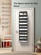 Yecaye 1 Pc Over the Door Organizer with 5 Bins 10 Side Pockets, 44lbs Load Hanging Bathroom and Bedroom Organizer, behind th