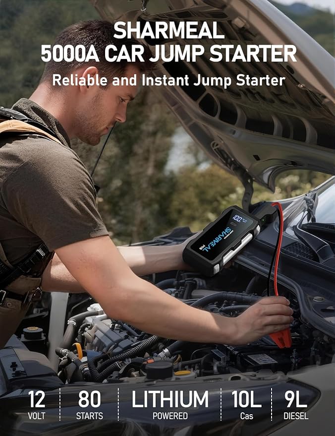 Jump Starter 5000A, 12V Car Battery Jump Starter with USB Quick Charge (Up to 10.0L Gas or 9.0L Diesel Engine), Battery