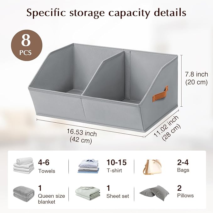 Homsorout Closet Organizers and Storage Bins - 8 Pack Collapsible Divided Trapezoidal Cube Storage Bins Baskets For Organizin