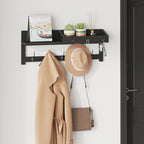 AMBIRD Wall Hooks with Shelf, 26.57 Inch Entryway Wood Coat Hooks for Wall, Coat Rack Wall Mount Rack with 5 Dual Hooks 3 Key