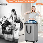 SpaceTrove Laundry Basket with Wheels, Collapsible Laundry Baskets, Laundry Hamper with Handles Detachable Wheels, Rolling La