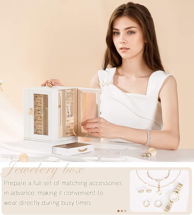 Enthralite Jewelry Box large for Dresser: Women Necklace Ring Storage Organizer with Compartments - Elegant Earring Holder Di