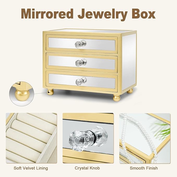 Gifturbo 3 Layer Jewelry Box,Jewelry Holder Organizer with Jewelry Organizer Drawer,Large Jewelry Boxes & Organizer with Velv
