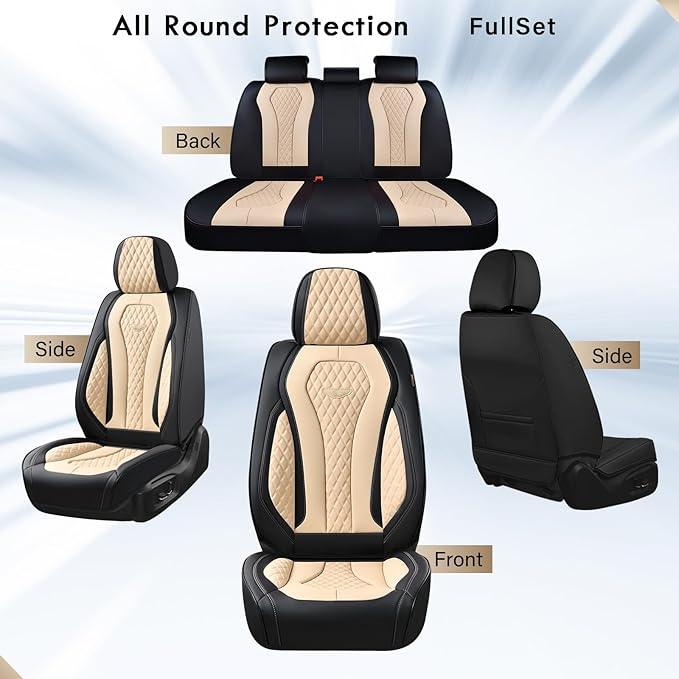Coverado Car Seat Covers, Leather Seat Covers Full Set, Beige Seat Covers, Car Seat Cushion, Driver Car Seat Covers, Waterpro