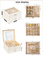 Clear Lid Jewelry Box,3 Layers Jewelry Organizer Large Multi-Functional Jewelry Storage Box with 2 Drawers,Jewelry Display Ca