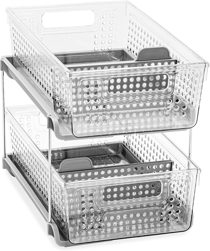 madesmart 2 Tier Organizer, Under Cabinet Storage with Pull Out Sliding Drawers, for Cleaning Supplies, Undersink, Sponges, B