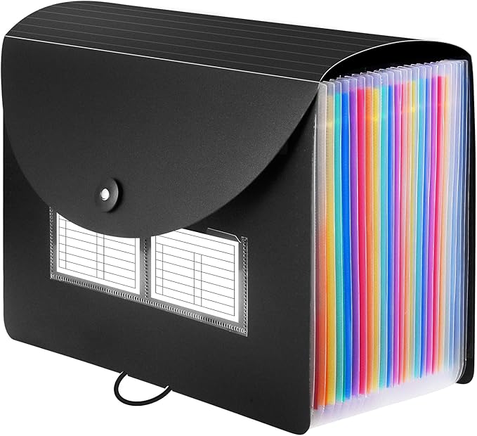 Sooez 24 Pockets Expanding File Folder with Blank Labels, According File Organizer with Expandable Cover, Desktop Accordion F