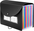 Sooez 24 Pockets Expanding File Folder with Blank Labels, According File Organizer with Expandable Cover, Desktop Accordion F