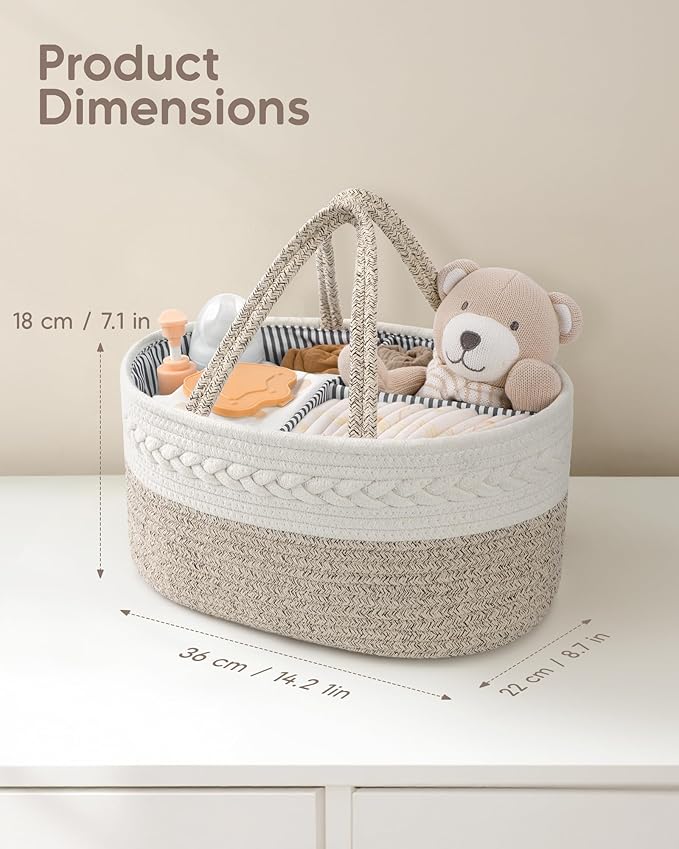 Maliton Diaper Caddy Organizer for Baby, Cotton Rope Baby Gift Basket, Portable Diaper Organizer for changing table, Nursery 