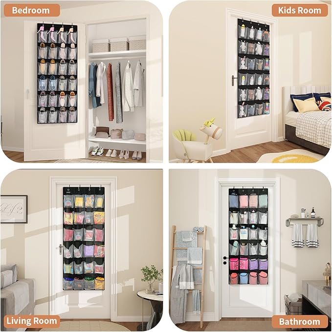 FENTEC 2 Pack Large Over The Door Shoe Organizer, 24 Pockets Mesh Hanging Shoe Organizers, Over Door Organizer, Black