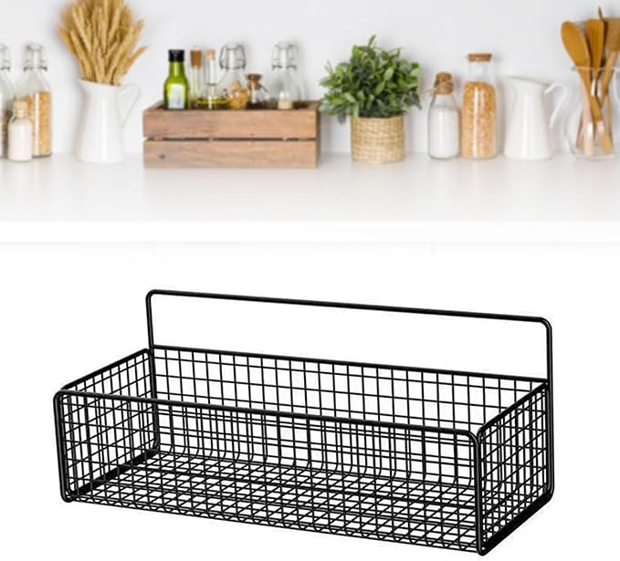 Multifunctional Iron Wire Wall Hanging Storage Basket, Portable Metal Mesh Bin for Kitchen and Bathroom, Vintage Wall Mount F