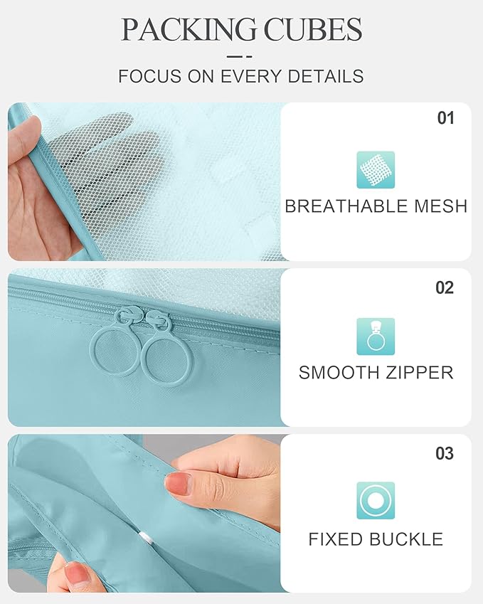 Packing Cubes 10 PCS, Mesh Breathable Luggage Organizers Bags, Packing Organizers, Durable Travel Essentials Bags Set, Travel