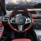 Car Steering Wheel Cover Set Bright Carbon Fiber Wrap Non-Slip 3pcs Steering Wheel Accessories 14.5-15 inch Universal (Red)