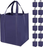 12 Pack Heavy Duty Reusable Grocery Bags - Large Shopping Totes Reinforced Handles, Holds 40 lbs, Foldable and Washable (Dark Blue)