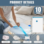 10 Jumbo Vacuum Storage Bags, Vacuum Seal Bags for Clothing Space Saver Compression Storage Bag with Hand Pump Extra Large fo