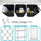 G.CORE Large Grid Wall Bins - 6Pack Black Gridwall Accessories Hanging Cups with Back Hooks - Plastic Grid Wall Panels Organi