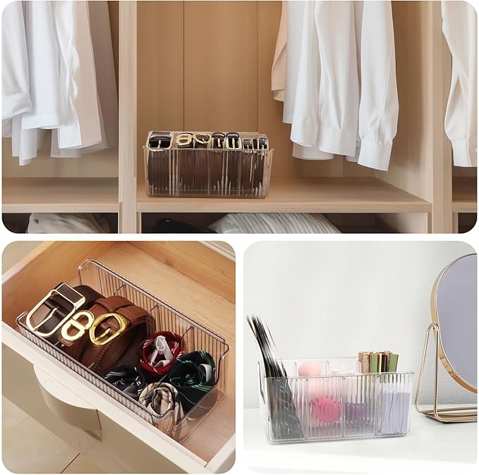Clear Belt Organizer, Extendable Acrylic Belt Storage Holder with Adjustable Dividers, Belts Storage Container for Drawer and