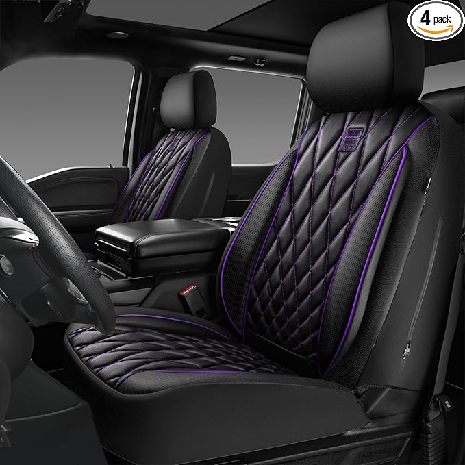 CAR PASS Piping Luxury Faux Leather Two Front Car Seat Covers, Waterproof Anti Slip Premium Automotive Seat Covers,Universal 