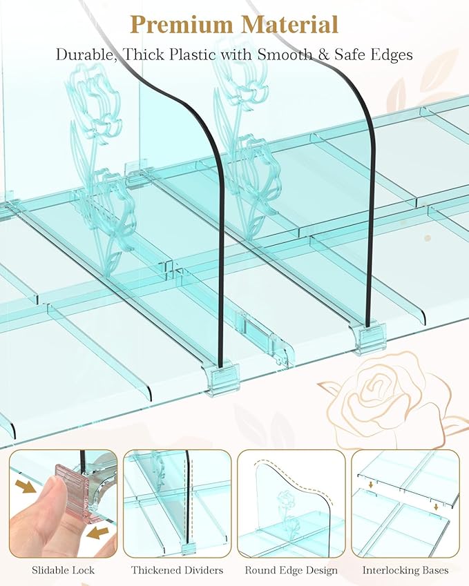 SURETIVIAN Rose Purse Dividers for Closet, 2 Pack Clear Clutch Purse Closet Organizers, Adjustable Handbag Storage Organizers