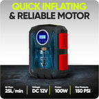 FORTEM Tire Inflator Portable Air Compressor, Air Pump for Car Tires and Bikes, Car Tire Pump w/Auto Shut Off, 150 PSI, 12V DC, LED Light, Carrying Case, for Men, Women