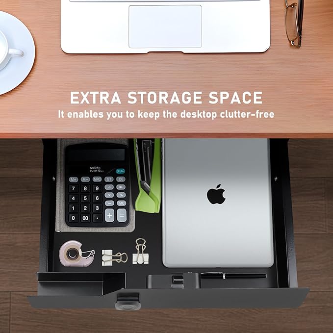 Under Desk Drawer Storage with Lock, 16"x11.8"x3.6", Metal Undermount Table Drawer, Ball Bearing Slides Out Tray Organizer fo