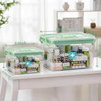 ANYPROLUS 2 Pack Clear Medicine Organizer Box with Handle, Plastic Medicine Container with Tray First Aid Box Empty, Thickene