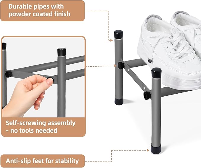 STORAGE MANIAC Expandable Shoe Rack, 4 Pairs Stackable Small Shoe Rack, Metal Adjustable Shoes Organizer for Closet, Entryway