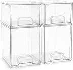 Sorbus Acrylic Storage Containers - 4 Pack, Stackable Storage Bins Set for Bathroom Organization - Clear Acrylic Drawer Organ