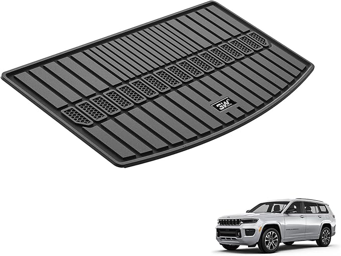 3W Cargo Liner Compatible for Jeep Grand Cherokee L 2021-2025 2026 All Weather Custom Fit TPE Cargo Tray Heavy Duty Trunk Mats, Black