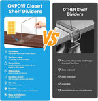 OKPOW Shelf Dividers Closet Organizer - 7.5" Tall X 11.8" Deep Acrylic Clear Sturdy Separate for Clothes Purse - Adjustable S