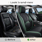 Coverado Automotive Seat Covers Front Seats, Leather Seat Covers 2 Pack, Black Green Car Seat Cover, Waterproof Car Seat Prot