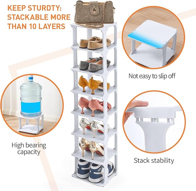 5 Tiers Shoe Rack Organizer for Closet Shoe Holder Storage Narrow Plastic Vertical, Free Standing Shoe Rack Shelf for Entrywa
