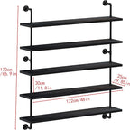 Floating Shelves for Wall Bookshelf Industrial Pipe Shelving Shelves 48 Inch 5 Tier Natural Wood Planks Rustic Wall Shelves H