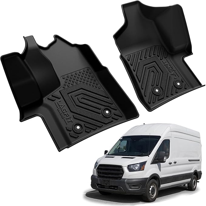 LASFIT Floor Mats for 2022-2026 Ford Transit Vinyl Floor Transit 150/250/350/350HD(Not for Transit Connect) All Weather Protector TPE Van Floor Liners for Transit Cargo/Passenger/Crew Vans, Black