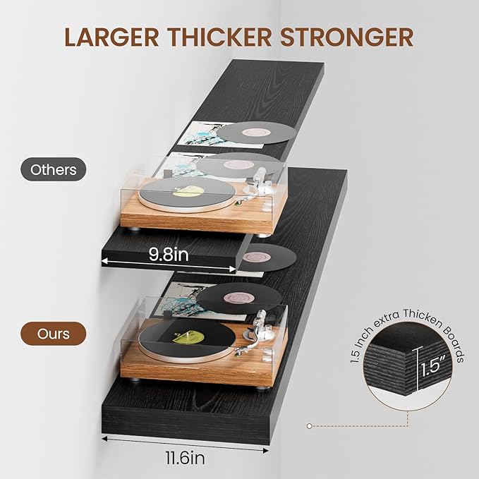 Heimlove 12inch Deep Floating Shelves for Wall, Mounted Shelves 48" W x 12" D x 1.5" H, wall Shelf for Bedroom Living Room Ba