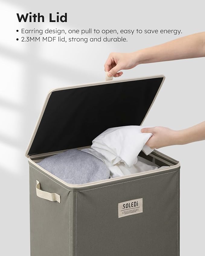 SOLEDI Laundry Hamper with Lid 100L Large & Tall Collapsible Laundry Basket, Clothes Hamper with Bag Removable Easy to Carry,