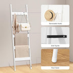 HOOBRO Blanket Ladder, 5-Tier Towel Rack with Hooks, Wall-Leaning Blanket Rack, Decorative Display Ladder Shelf, for Scarves,