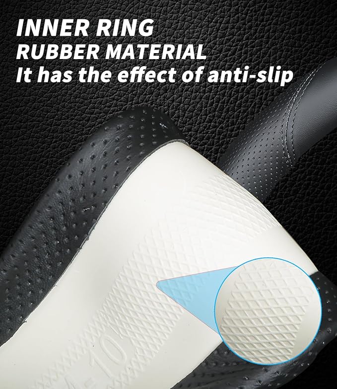 Custom-Fit Audi Steering Wheel Cover, Genuine Leather, Non-Slip, Breathable, Black (Black line), FFXPT369